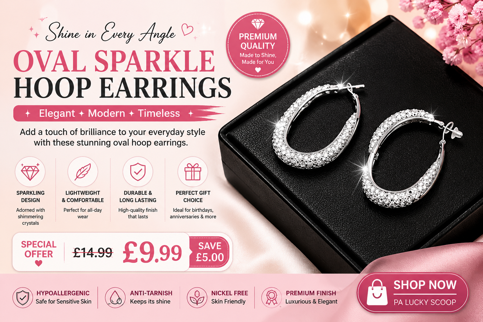Oval Sparkle Hoop Earrings
