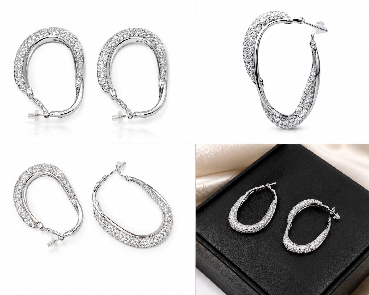 Oval Sparkle Hoop Earrings
