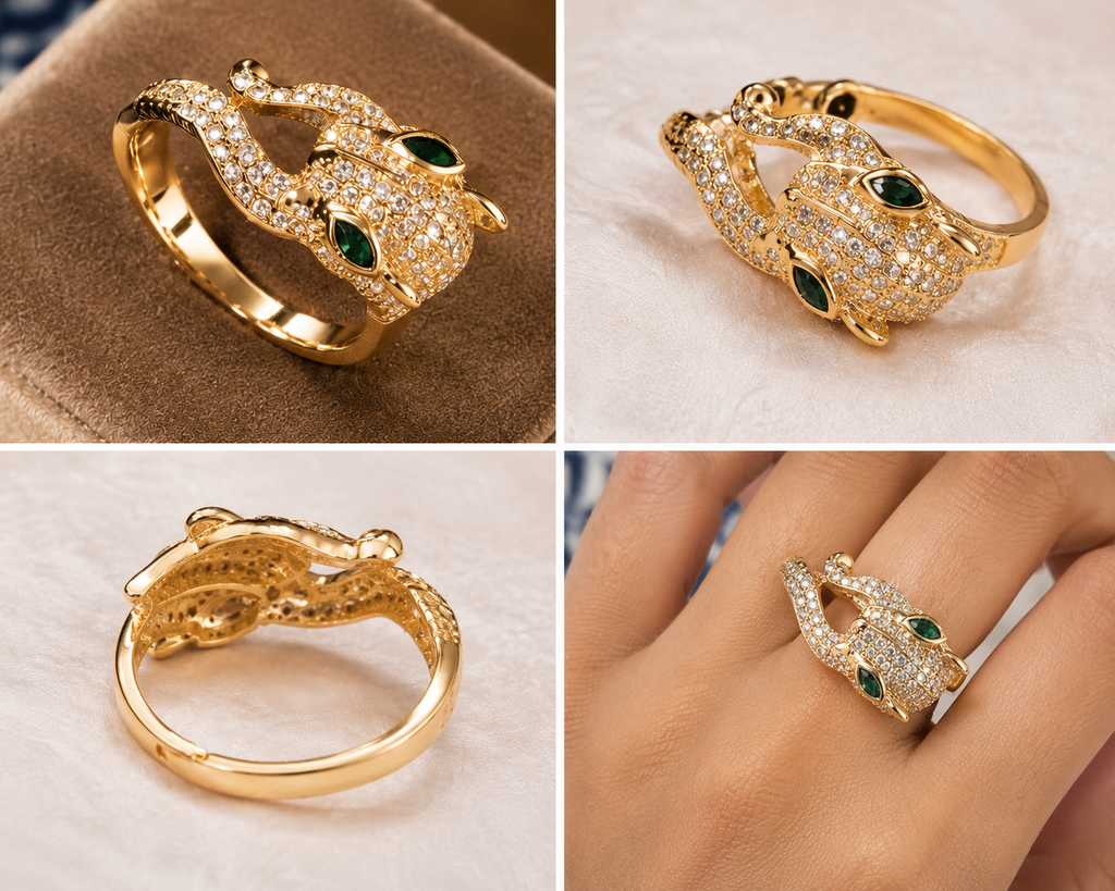 Elegant Panther Crystal Ring – Gold-Tone